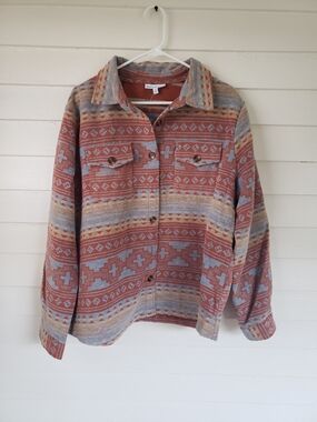 Back In The Saddle Wool Blend Aztec Button-Up Jacket Shirt Size XL